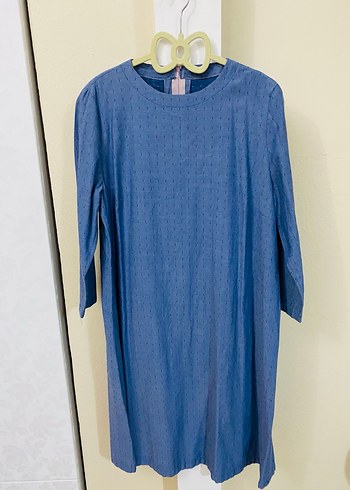 Mavi Pamuklu Düğmeli Elbise - Görsel 3