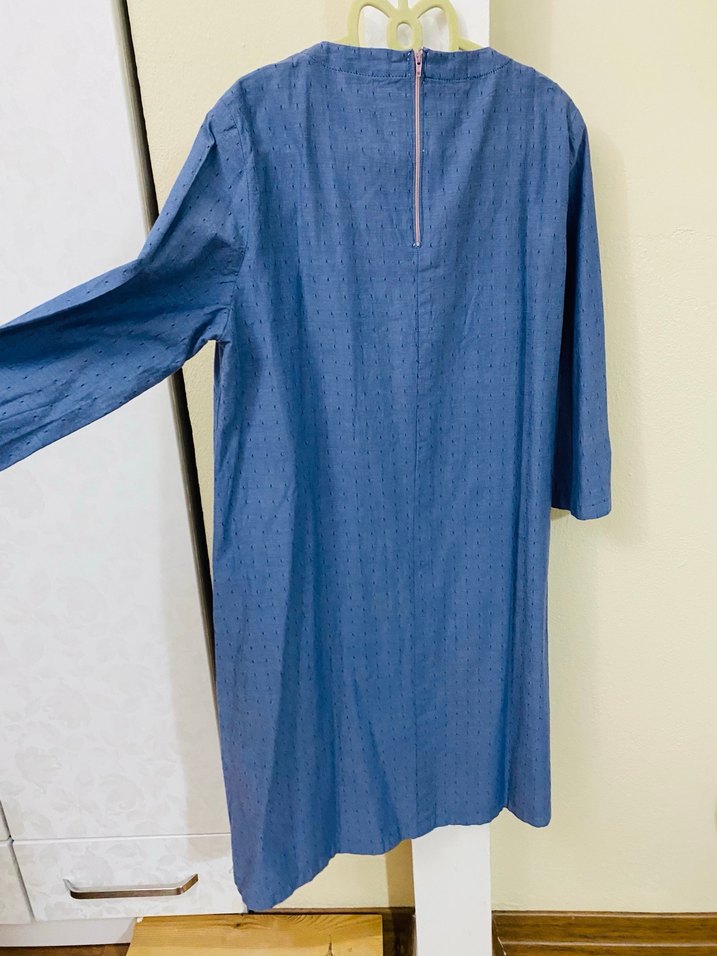Mavi Pamuklu Düğmeli Elbise - Görsel 5