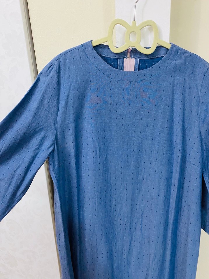 Mavi Pamuklu Düğmeli Elbise - Görsel 2