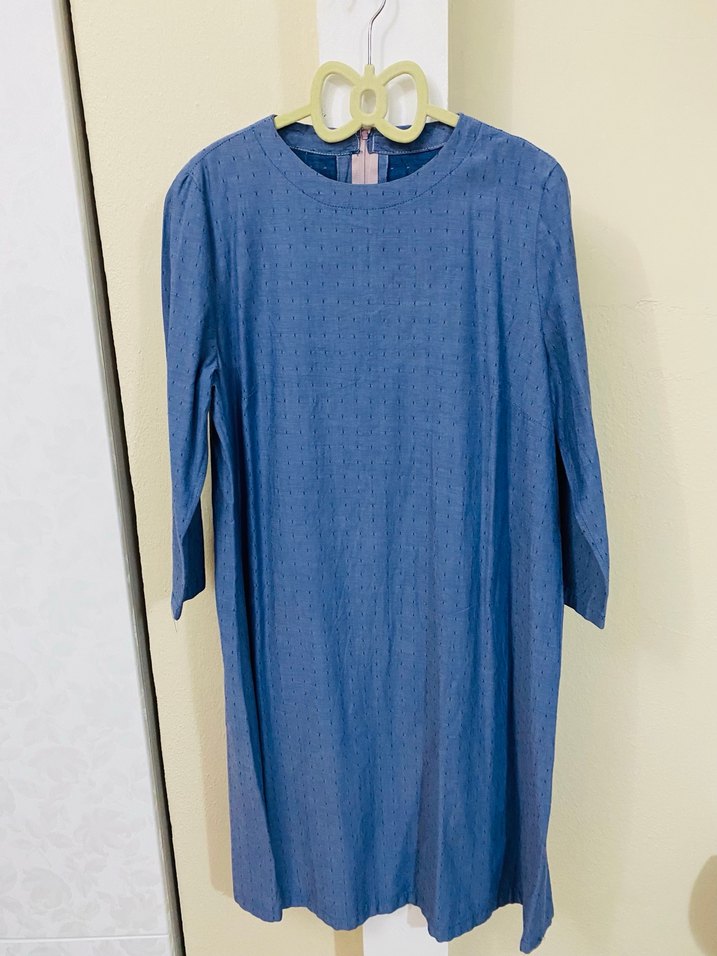 Mavi Pamuklu Düğmeli Elbise - Görsel 3