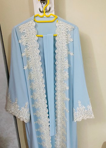 Uzun Mavi Nakışlı Bohem Kadın Lohusa Elbisesi - Görsel 4