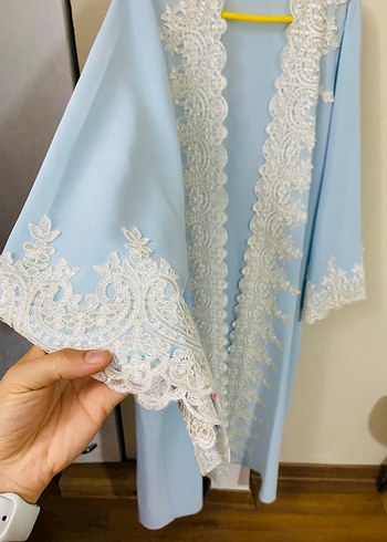 Uzun Mavi Nakışlı Bohem Kadın Lohusa Elbisesi - Görsel 2