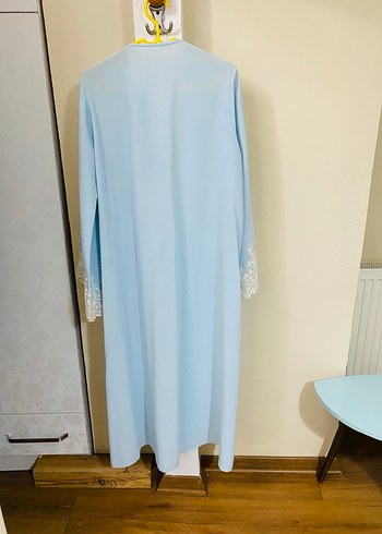 Uzun Mavi Nakışlı Bohem Kadın Lohusa Elbisesi - Görsel 6