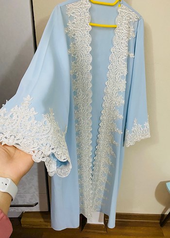 Uzun Mavi Nakışlı Bohem Kadın Lohusa Elbisesi - Görsel 8