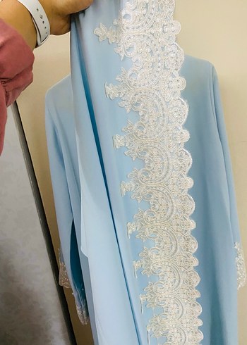 Uzun Mavi Nakışlı Bohem Kadın Lohusa Elbisesi - Görsel 7