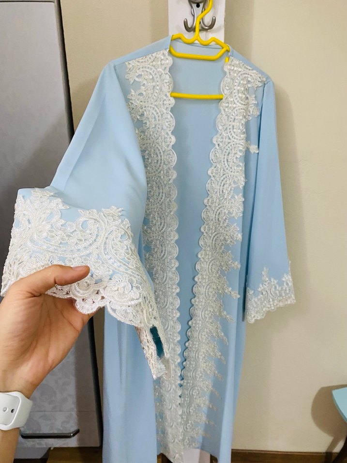 Uzun Mavi Nakışlı Bohem Kadın Lohusa Elbisesi - Görsel 3