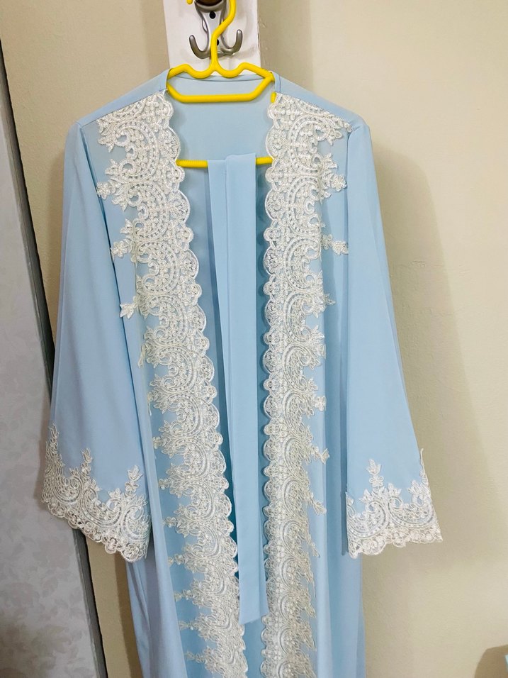 Uzun Mavi Nakışlı Bohem Kadın Lohusa Elbisesi - Görsel 4