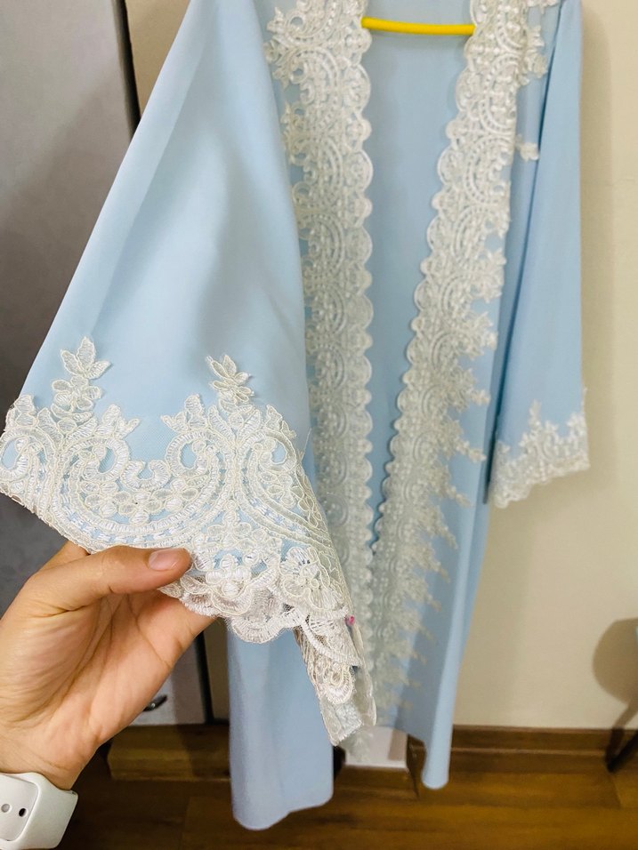 Uzun Mavi Nakışlı Bohem Kadın Lohusa Elbisesi - Görsel 2