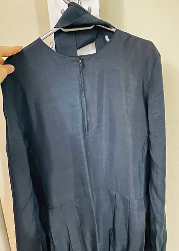 Uzun Mavi Desenli Kadın Elbise - Görsel 4