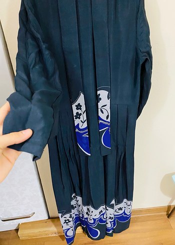 Uzun Mavi Desenli Kadın Elbise - Görsel 5