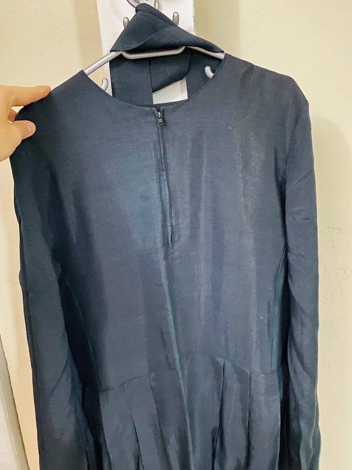 Uzun Mavi Desenli Kadın Elbise - Görsel 4