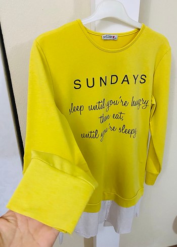 Sarı Baskılı Kadın Sweatshirt - Görsel 3