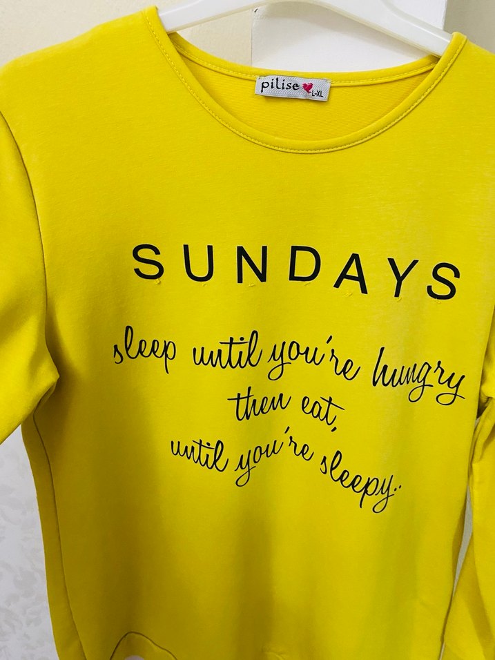 Sarı Baskılı Kadın Sweatshirt - Görsel 2