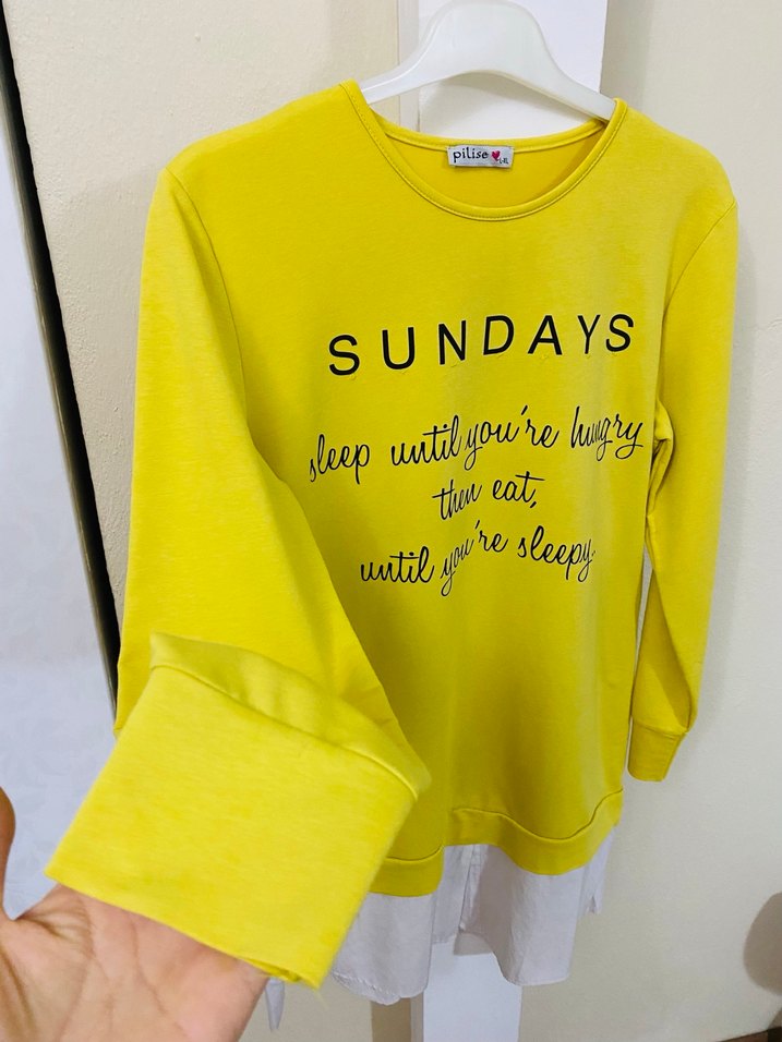 Sarı Baskılı Kadın Sweatshirt - Görsel 3