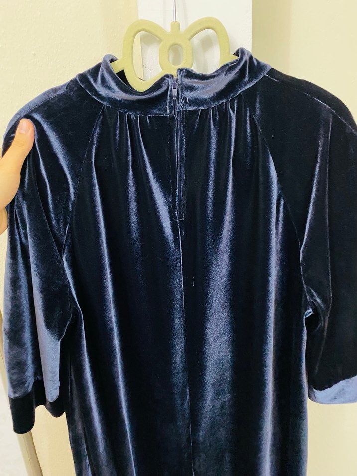 Lacivert Kadife Kadın Uzun Elbise - Görsel 4