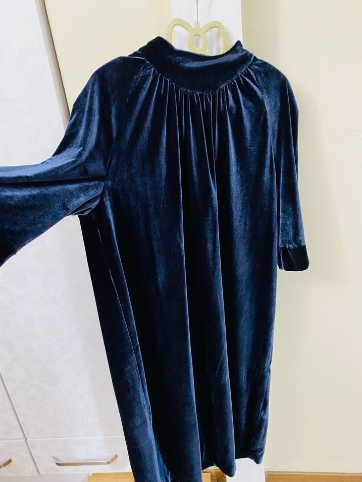Lacivert Kadife Kadın Uzun Elbise - Görsel 2