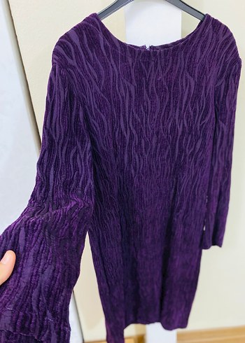 Mor Kadife Dalga Desenli Uzun Kollu Tunik - Görsel 3