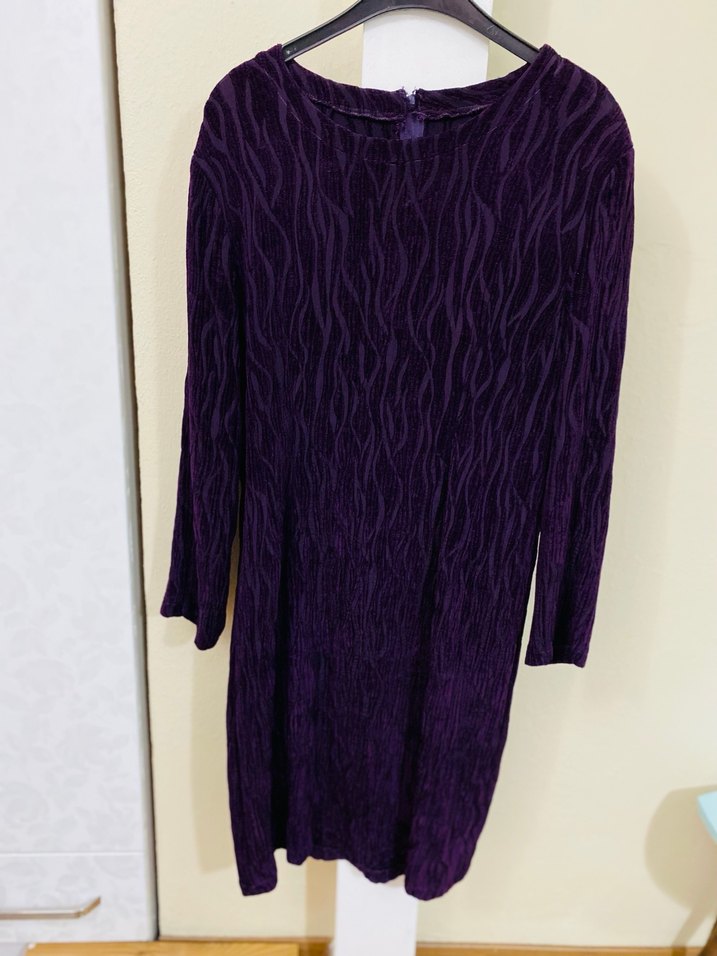 Mor Kadife Dalga Desenli Uzun Kollu Tunik - Görsel 2