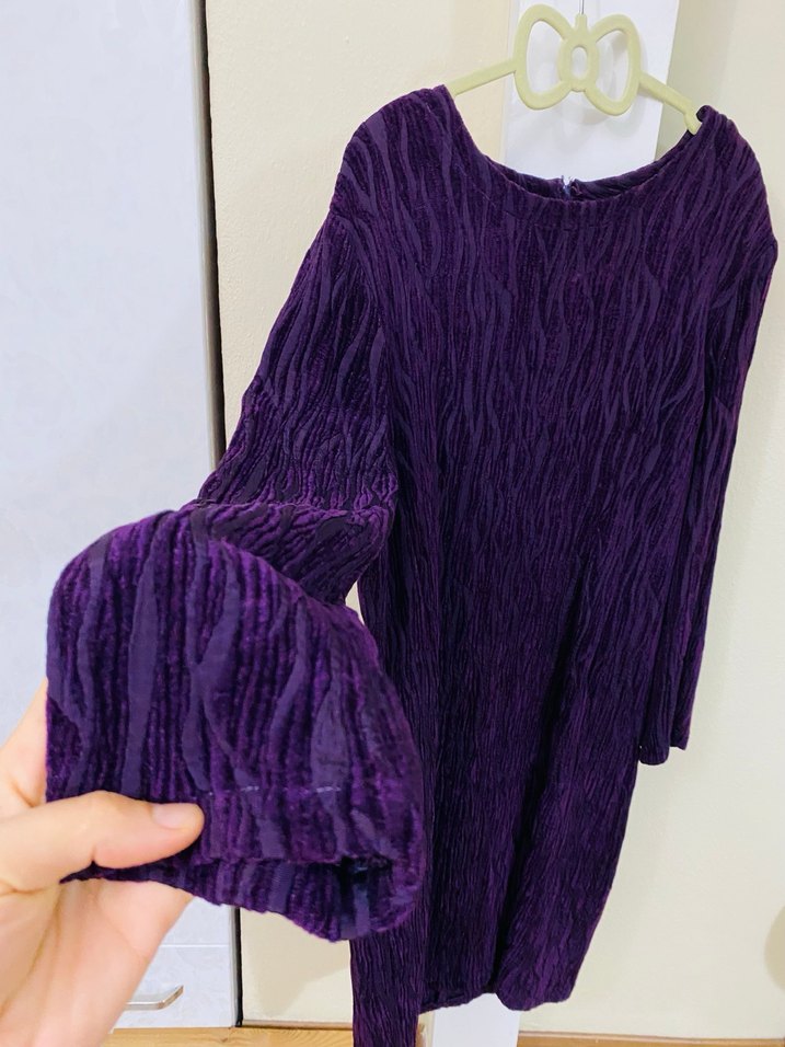 Mor Kadife Dalga Desenli Uzun Kollu Tunik - Görsel 4