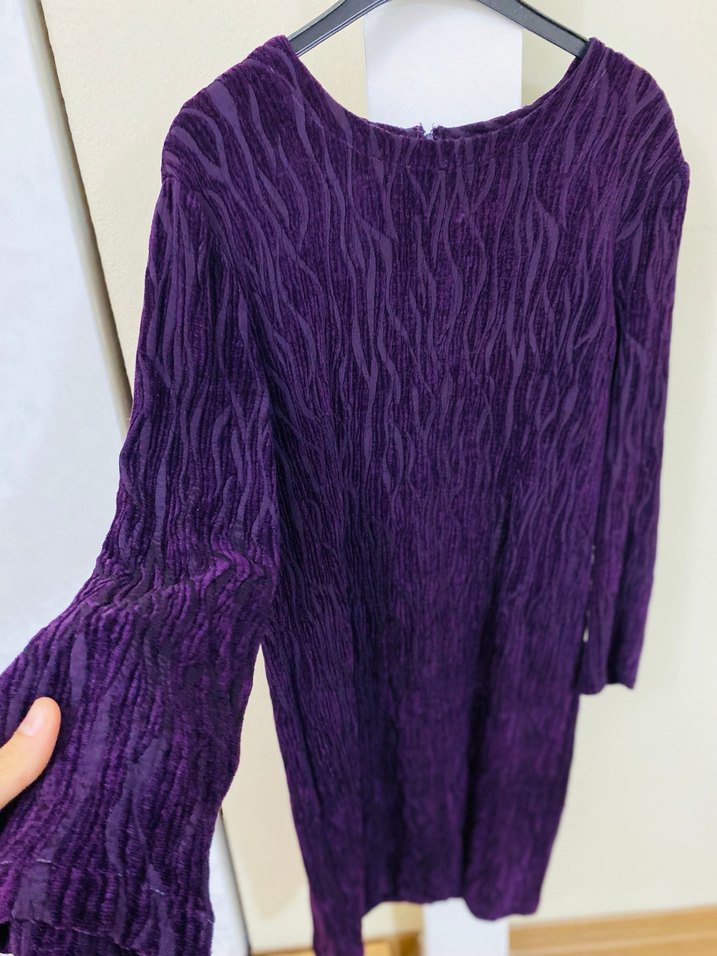 Mor Kadife Dalga Desenli Uzun Kollu Tunik - Görsel 3