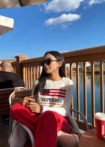 Kadın Kırmızı Örgü Pamuklu Sweatshirt