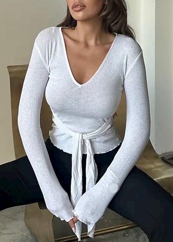 Zara Uzun Kollu V Yaka Keten Bluz