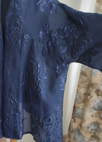 Diğer İnce brokar kumaş Lacivert Kadın Kimono