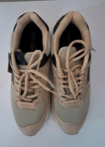 Bej Bağcıklı  Spor Ayakkabı - Görsel 5