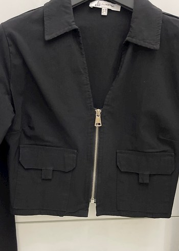 Siyah Mini Fermuarlı Kadın Ceket - Görsel 2