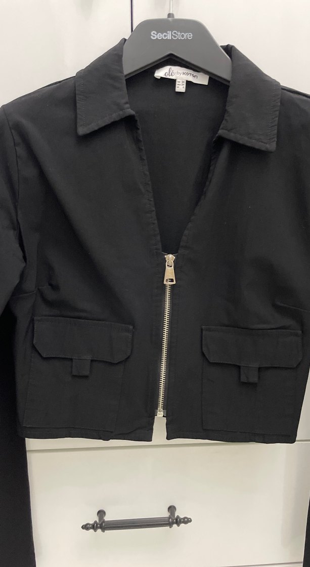 Siyah Mini Fermuarlı Kadın Ceket - Görsel 2