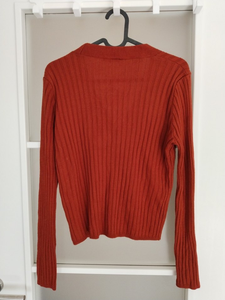 DeFacto Koyu Kırmızı V Yaka Triko Hırka - Görsel 4