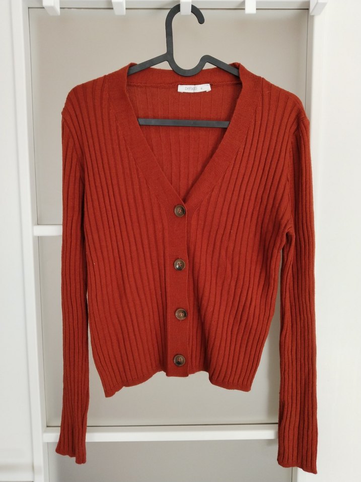 DeFacto Koyu Kırmızı V Yaka Triko Hırka - Görsel 3