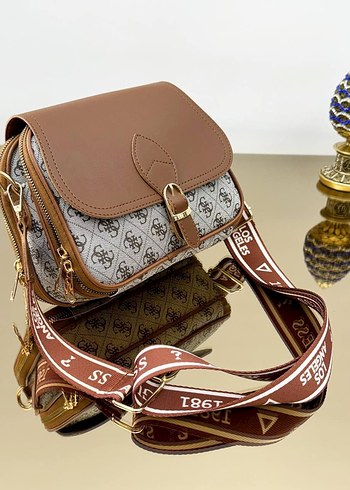 Kahverengi Baskılı Deri Kadın Çanta - Görsel 9