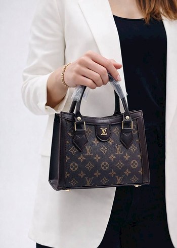 Bej Deri Baskılı Düğmeli Kadın Çanta - Görsel 2