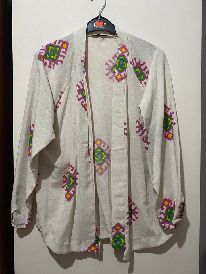 Bohem Beyaz Midi Kimono - Görsel 2