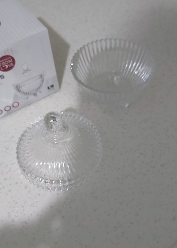 Vintage Desenli Beyaz Cam Şekerlik - Görsel 4