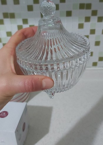 Vintage Desenli Beyaz Cam Şekerlik - Görsel 6