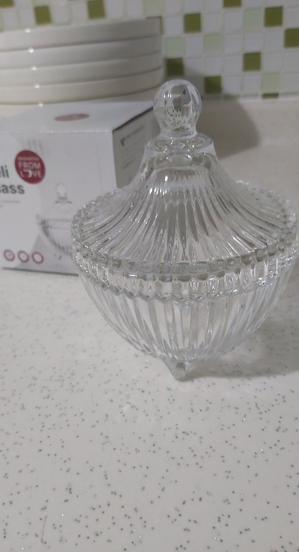 Vintage Desenli Beyaz Cam Şekerlik - Görsel 3