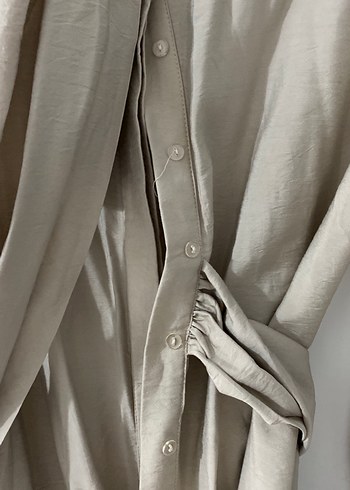 Bej pamuk Salaş Uzun Kollu Gömlek - Görsel 8