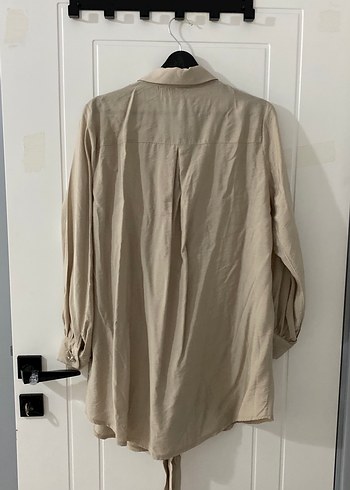 Bej pamuk Salaş Uzun Kollu Gömlek - Görsel 6
