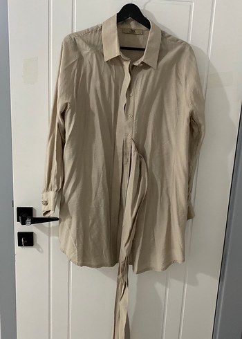Bej pamuk Salaş Uzun Kollu Gömlek - Görsel 5