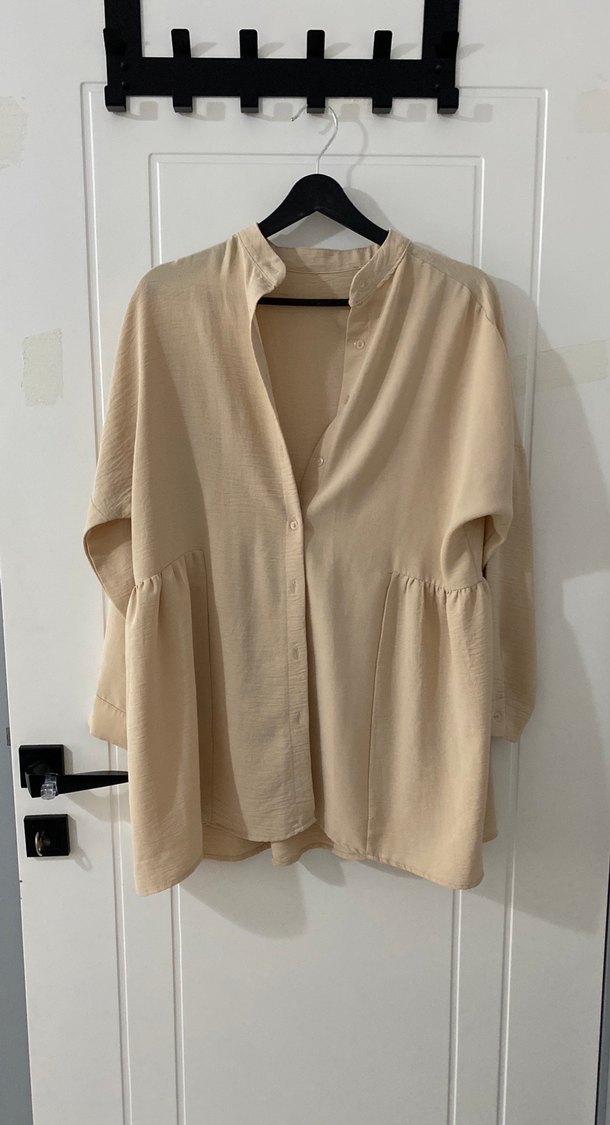 Bej Krep Kadın Uzun Kollu tunik takım - Görsel 5