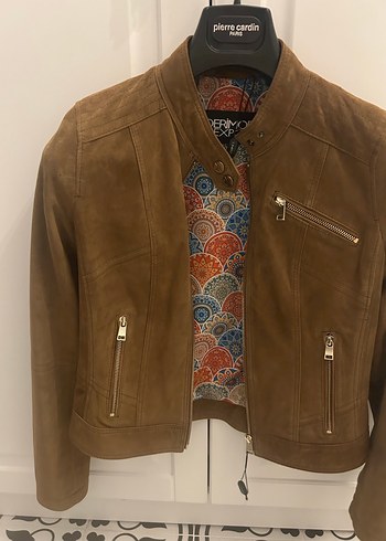 Kahverengi Süet Kadın Biker Ceket - Görsel 4