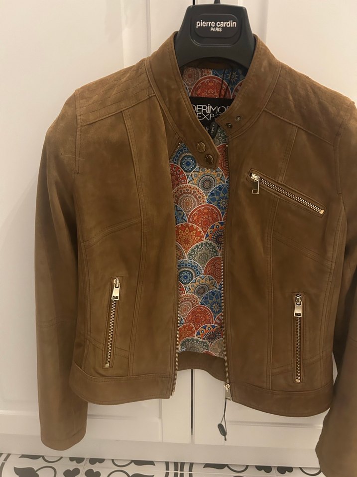 Kahverengi Süet Kadın Biker Ceket - Görsel 4