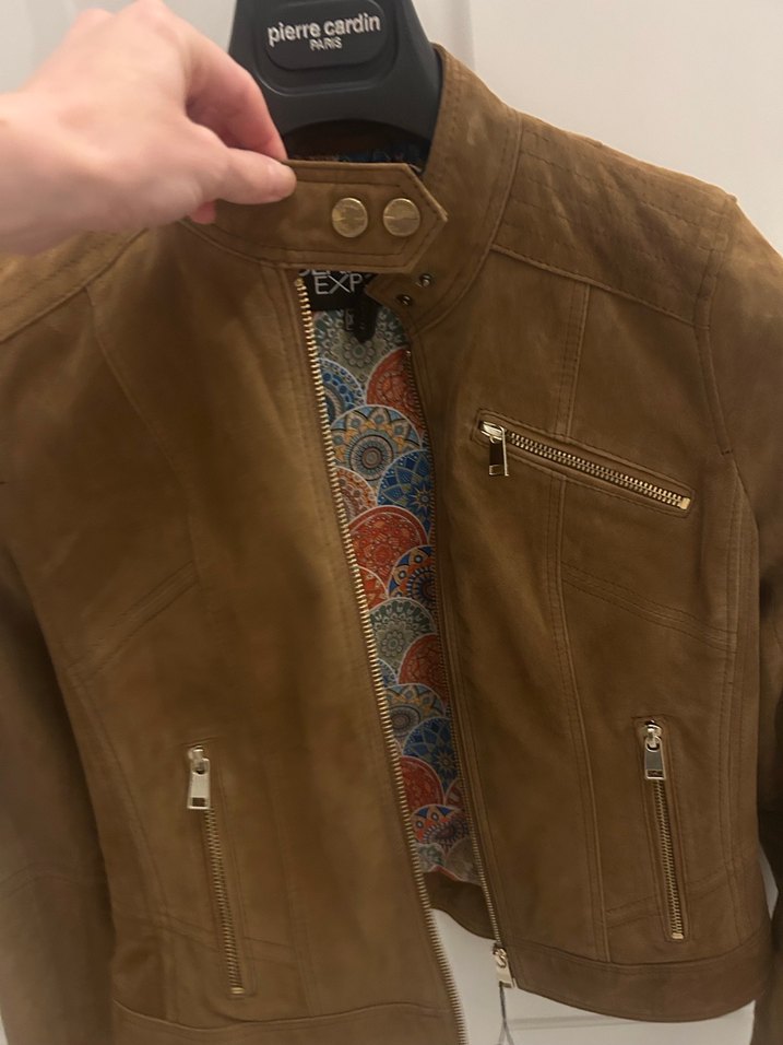 Kahverengi Süet Kadın Biker Ceket - Görsel 3