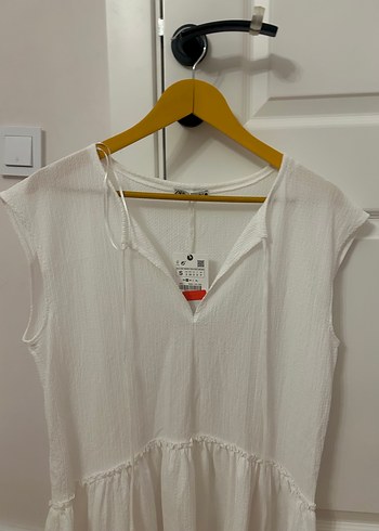 Beyaz Keten Tunik V Yakalı - Görsel 3