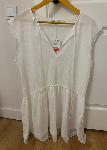 Beyaz Keten Tunik V Yakalı - Görsel 2