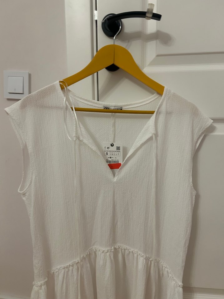 Beyaz Keten Tunik V Yakalı - Görsel 3