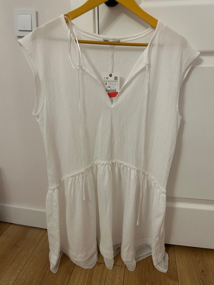 Beyaz Keten Tunik V Yakalı - Görsel 2