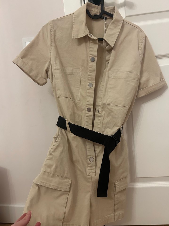 Kemerli Bej Kısa Tulum - Görsel 2